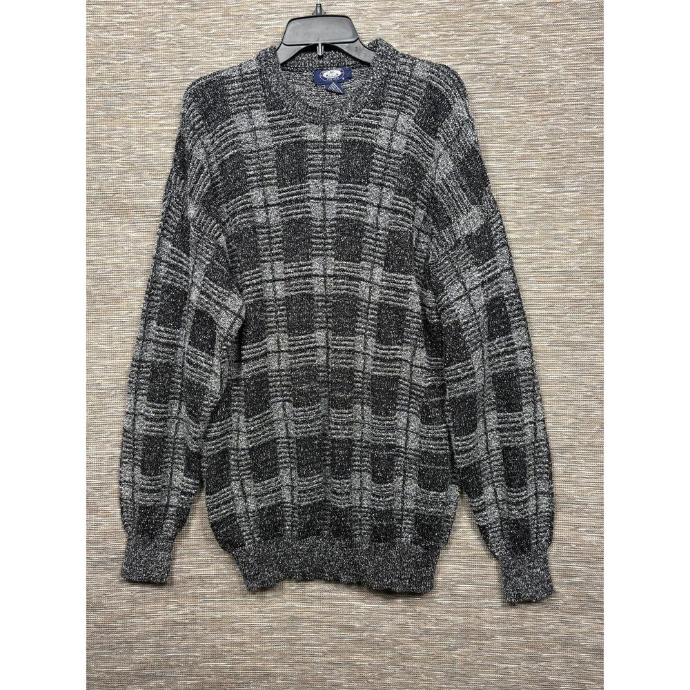 Knights Bridge Sweater Mens 3XL Black Gray Check Crewneck Pullover Long Sleeve